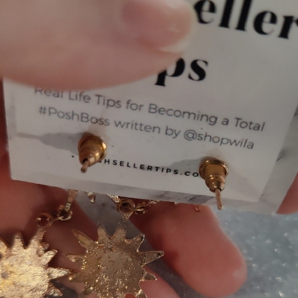 Gold Dangle Starburst Earrings - Picture 3 of 4